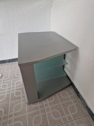 Mesa TV cristal y maderal gris