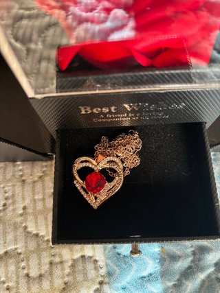 Collar Corazón con Piedra Roja y Rosa