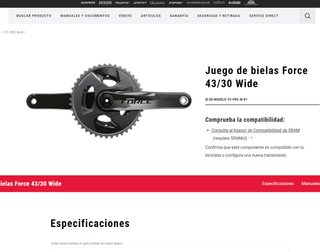 Juego de Bielas SRAM Force Carbono con plato 43/30