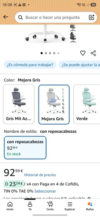 Silla de Oficina Ergonómica con Soporte Lumbar