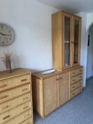 Aparador Vitrina Caña Mimbre Ratán Madera Cristal
