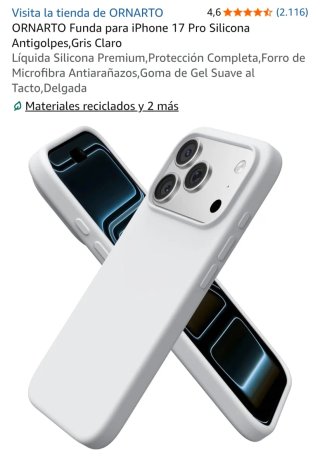 Funda ORNARTO iPhone 17 Pro Gris Claro