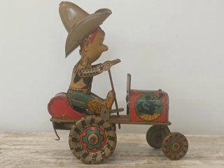 Juguete antiguo RICO vaquero rodeo a cuerda