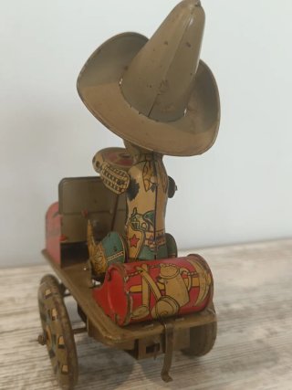 Juguete antiguo RICO vaquero rodeo a cuerda