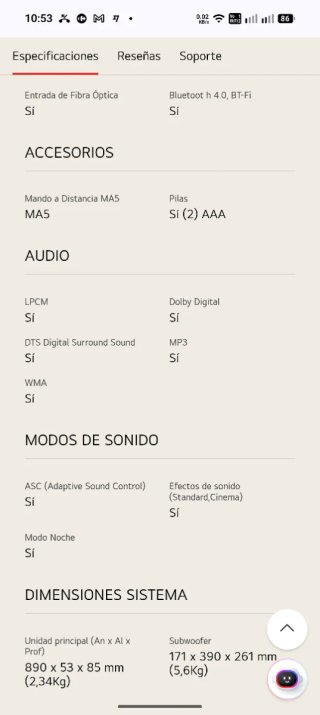 Barra de sonido LG SoundBar SK4D 300W Subwoofer