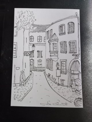 Dibujo a tinta de calle antigua (A5)