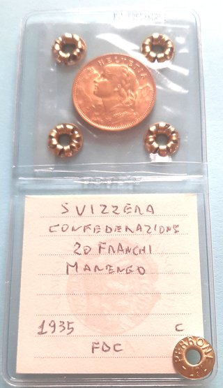 Moneta d'oro 20 Franchi Svizzeri 1935, PERIZIATA