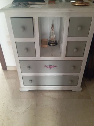 Mueble Recibidor de Madera Blanco y Gris