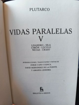 Plutarco: Vidas paralelas. Gredos.