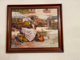 Cuadro al óleo escena de mercado