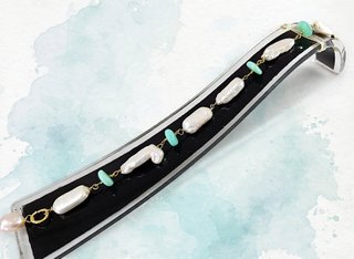 Bracciale in argento 925, perle biwa e crisoprasio