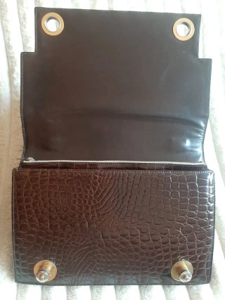 Bolso Piel Cocodrilo Marrón Vintage