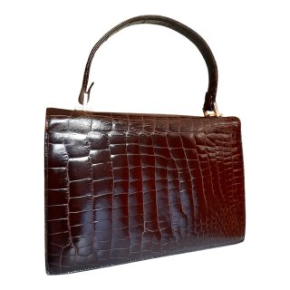 Bolso Piel Cocodrilo Marrón Vintage