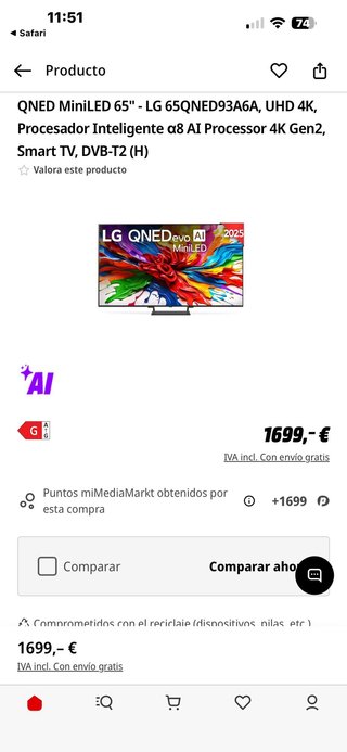 TV LG 65 QNED evo MiniLED 65QNED93A6A