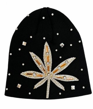 Cappellino con Fiore Strass Nero Oro