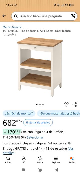 Mesa Auxiliar de Cocina de Madera