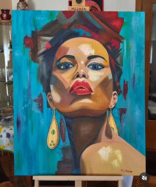 Cuadro al óleo Mirada azul 80x65