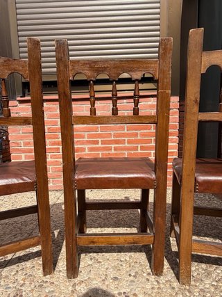 Lote 3 Sillas Rústicas Madera y Cuero