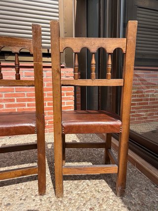 Lote 3 Sillas Rústicas Madera y Cuero
