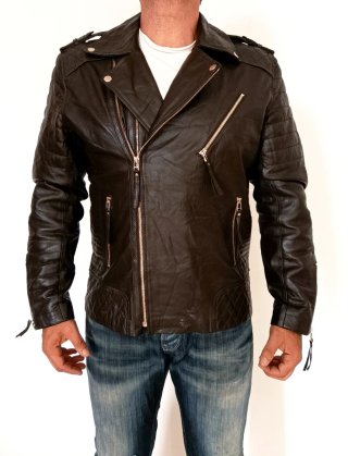 Biker cuero auténtico cruzada heavy rock L Medidas
