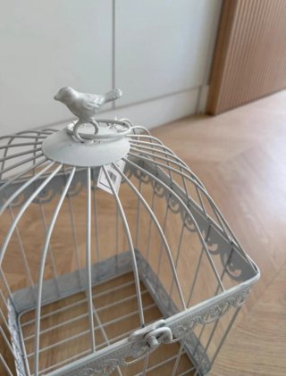 Jaula decorativa pajaritos blanca
