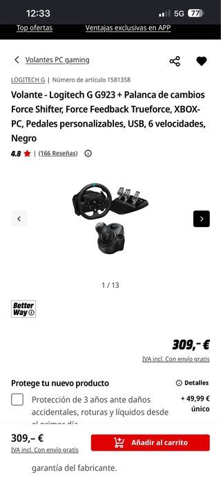 Volante Logitech G923 + Palanca Cambios