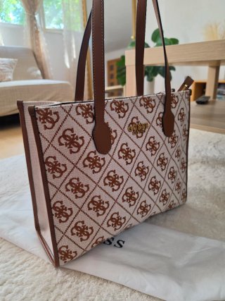 Bolso Guess bordado beige y marrón