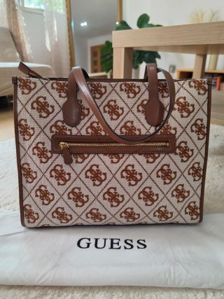 Bolso Guess bordado beige y marrón