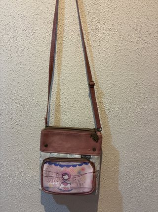 Bolso cruzado mujer beige y rosa