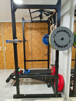 Barra olímpica discos maniak Rack y banco
