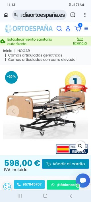 Cama Articulada Geriátrica con Carro Elevador