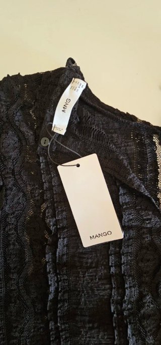 Blusa Mango Negra de Encaje Talla S