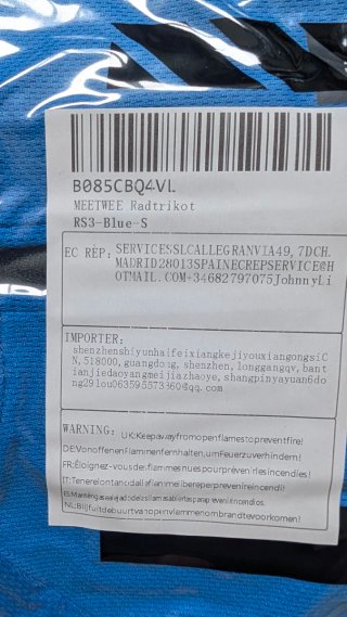 Maillot de Ciclismo Manga Corta Azul talla S