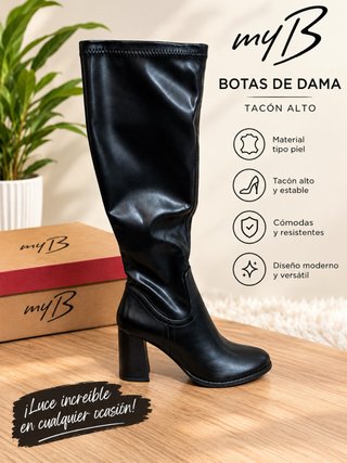 Botas Altas myB Tacón Alto Piel Negra