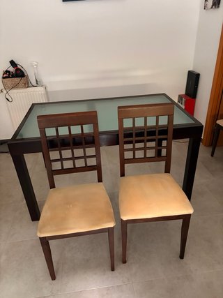 Set Mesa de comedor con tapa de cristal sillas