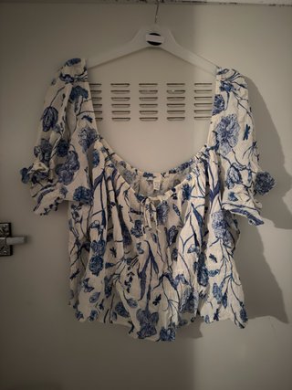 Blusa Estampada Flores Azul y Blanco 2XL