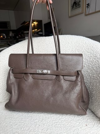 Bolso de cuero auténtico taupe