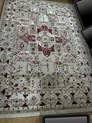 Alfombra Estampada Roja y Beige