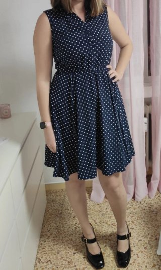 Vestido Midi Azul Lunares Blancos Chartter Club