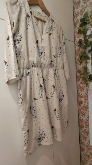 Vestido retro manga larga estampado pájaros