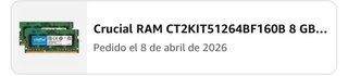Memoria RAM Crucial 2x4GB DDR3L 1600MHz SODIMM