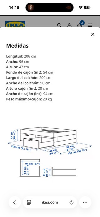 Cama 90x200 + Colchón y Somier