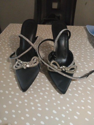 Zapatos tacón AMISU negro lazo strass T.40