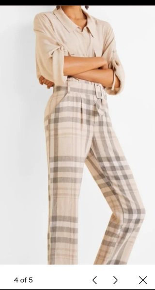 Pantalón de lino de cuadros Mango XL