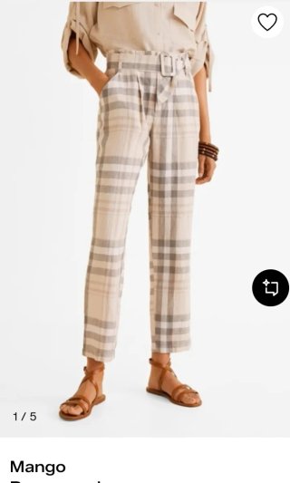 Pantalón de lino de cuadros Mango XL