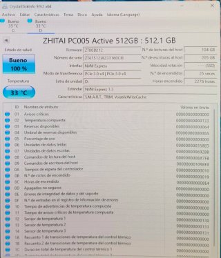 SSD ZHITAI PC005 Active 512GB NVMe M.2 Ref: 60CJ8