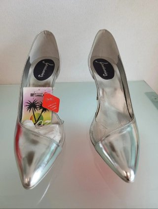 Zapatos de Tacón Plateados Stradivarius