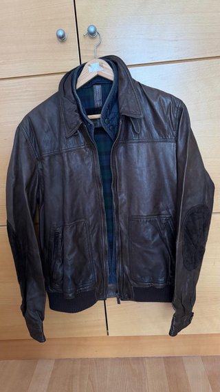 Cazadora marrón de piel para hombre