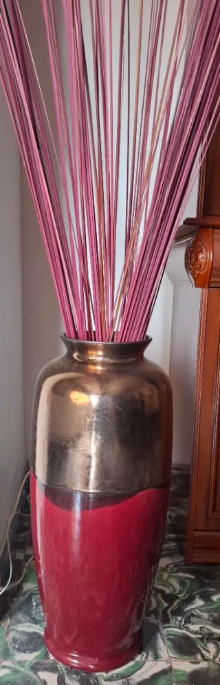 Jarrón Cerámica Dorado y Rojo