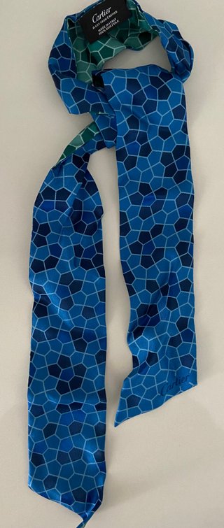 Foulard Cartier seta blu/verde geometrico